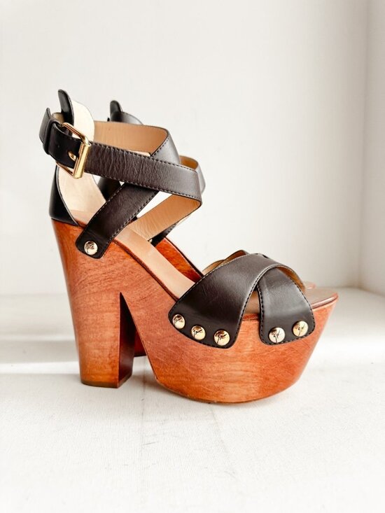 Giuseppe Zanotti Shoes - Giuseppe Zanotti High Platform Clog Heels Chocolate Brown Leather 39